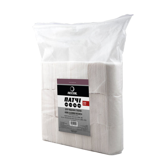 Патчі для чищення стволів: 8x57 Mauser, 8.3 mm (.338-.38); 9 mm; 9x18; 9x19; 9x21; 9,3 mm (.360-.372) Recoil 600 шт.