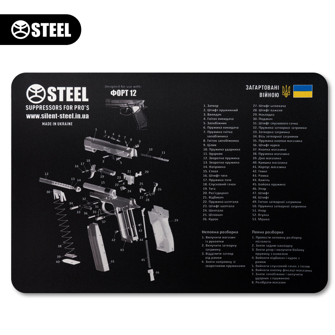 Килимок для чищення зброї з вибух-схемою пістолету ФОРТ 12