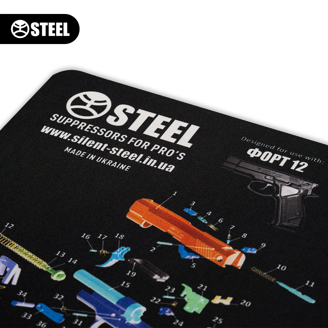 Килимок для чищення зброї з вибух-схемою пістолету ФОРТ 12