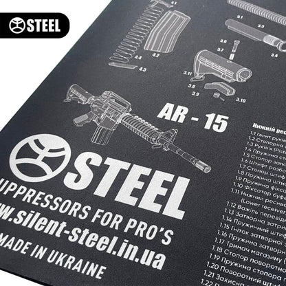 Коврик для чистки оружия со взрыв-схемой винтовки AR-15