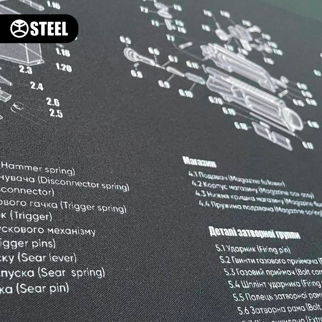 Килимок для чищення зброї з вибух-схемою гвинтівки AR-15